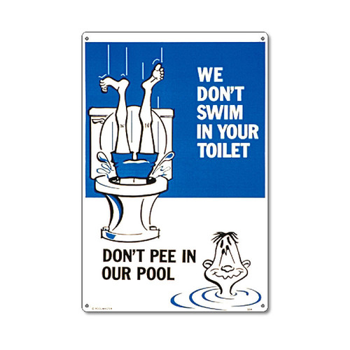 18" White and Blue Funny Residential Swimming Pool Sign - IMAGE 1
