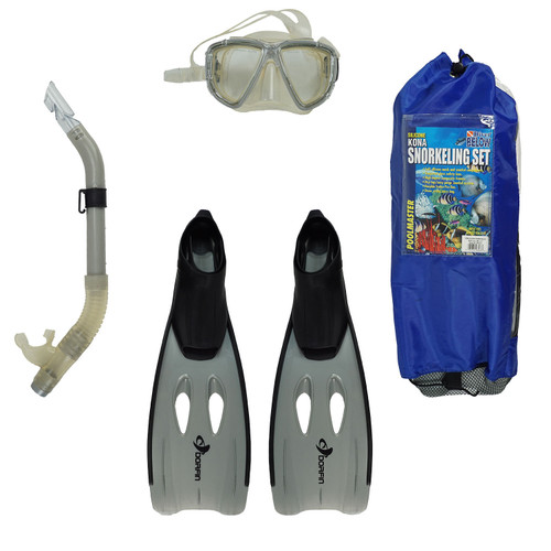 22" Gray Kona Adult Pro Silicone Swimming Pool Scuba or Snorkeling Set - Medium - IMAGE 1