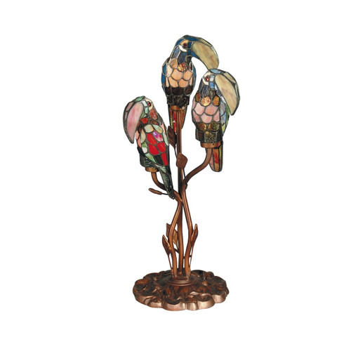 23.5" Antique Bronze Three Parrots Hand Crafted Glass Table Lamp - IMAGE 1