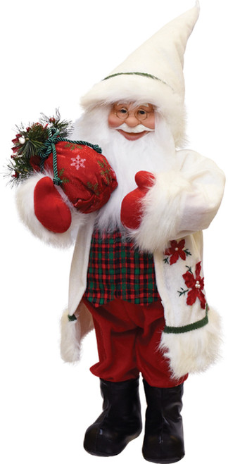 25" White and Red Santa with Sack of Pine Christmas Figurine - IMAGE 1