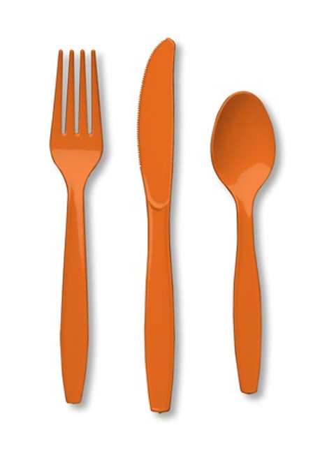 Club Pack of 288 Sunkissed Orange Premium Heavy-Duty Plastic Party Knives, Forks and Spoons 7.5" - IMAGE 1