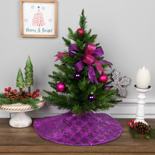 Sequin Snowflake Mini Christmas Tree Skirt - Purple - 20" - IMAGE 1