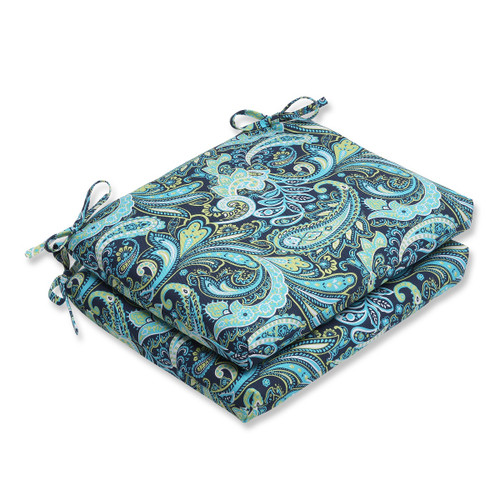 Set of 2 Blue and Green Paisley Outdoor Patio Chair Cushions 18.5" - IMAGE 1