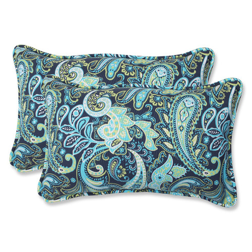 Paisley Outdoor Corded Rectangular Throw Pillows - 18.5" - Blue and Green - Set of 2 - IMAGE 1