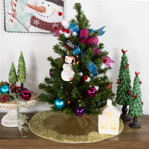 20" Gold Mini Christmas Tree Skirt with Tinsel Trim - IMAGE 1