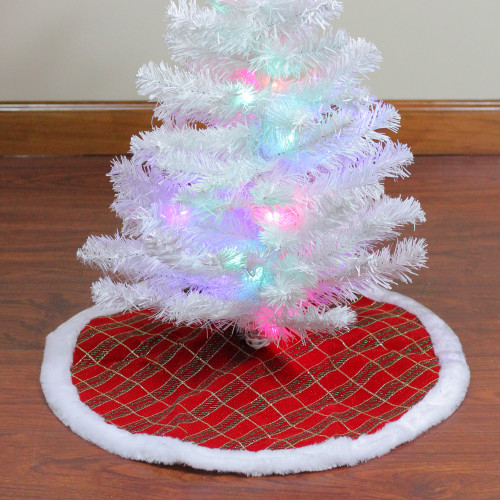 20" Red and Gold Plaid Glittered Mini Christmas Tree Skirt - IMAGE 1