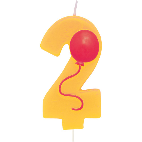 Pack of 6 School Bus Yellow and Red Molded "2" with Balloon Birthday Party Candles 3.5" - IMAGE 1
