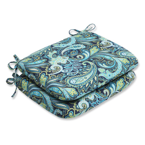 Set of 2 Blue and Green Paisley Outdoor Patio Rounded Chair Cushions 18.5" - IMAGE 1