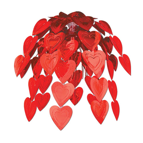 Pack of 12 Metallic Red Cascade Valentines Hearts Hanging Party Decorations 24" - IMAGE 1
