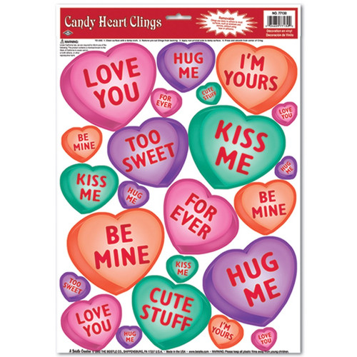 Club Pack of 276 Candy Heart Valentine Window Cling Decorations 17" - IMAGE 1