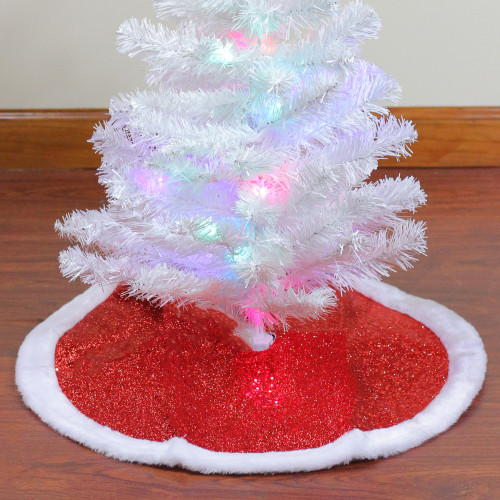 20" Red Glittered Mini Christmas Tree Skirt With a Faux Fur Trim - IMAGE 1