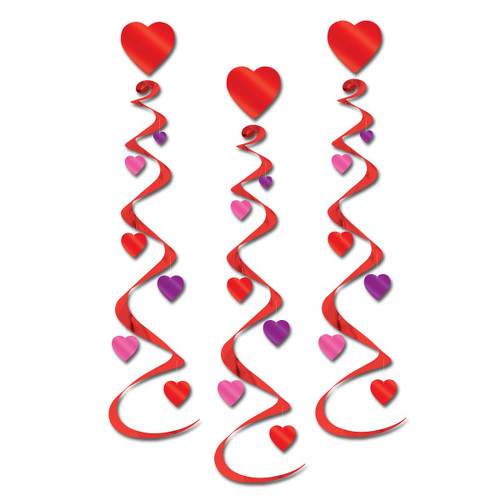 Club Pack of 18 Red and Purple Heart Whirl Valentines Day Hanging Decorations 30" - IMAGE 1