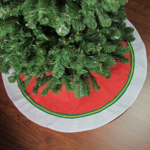 Traditional Christmas Tree Skirt with Ribbon Trim - 36" - Red and White - IMAGE 1