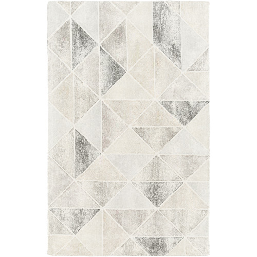 4' x 6' Harmonic Triangle Stones Gray and Beige Hand Tufted Rectangular Wool Area Throw Rug - IMAGE 1