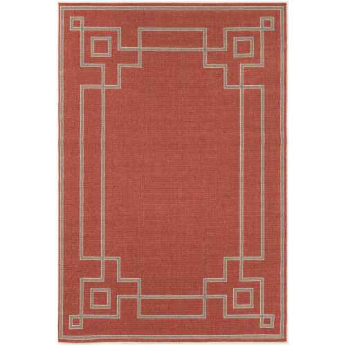 7.5' x 10.75' Crimson Red and Cream White Shed Free Outdoor Area Throw Rug - IMAGE 1