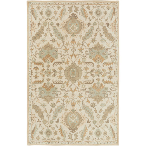 9' x 12' Ivory White and Olive Green Rectangular Wool Area Throw Rug - IMAGE 1