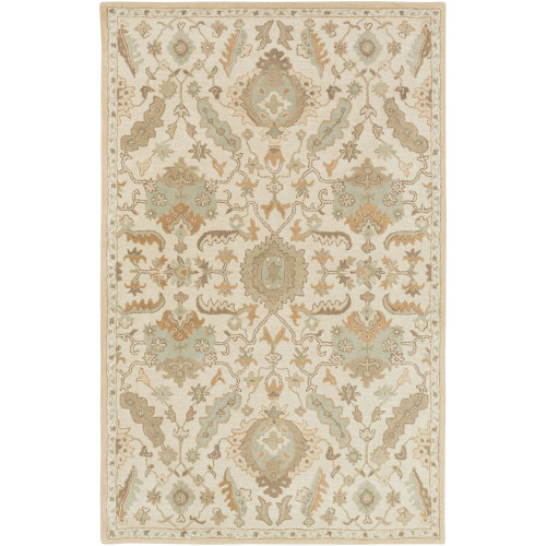 9' x 12' Ivory White and Olive Green Rectangular Wool Area Throw Rug - IMAGE 1