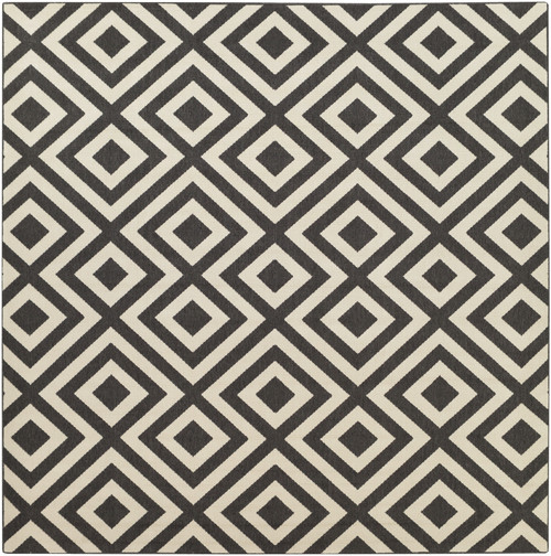 8.75' x 8.75' Black and White Geometric Machine Woven Square Outdoor Area Throw Rug - IMAGE 1