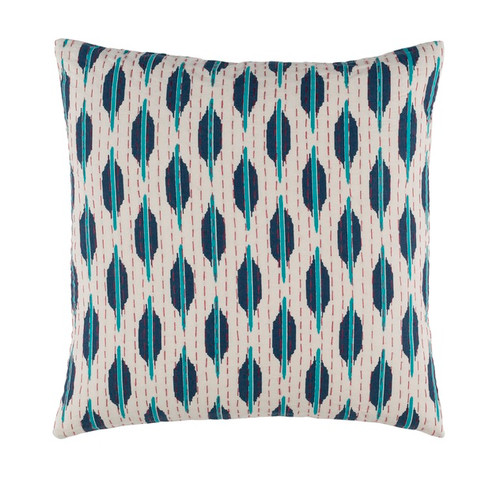 20" Blue and White Tribal Design Square Throw Pillow - IMAGE 1