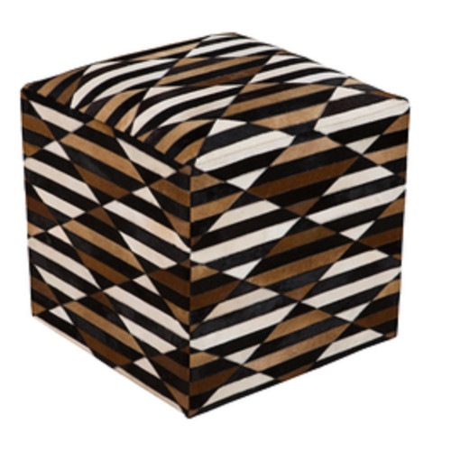 18" Black, Chocolate Brown and Ivory Striped Leather Square Pouf Ottoman - IMAGE 1