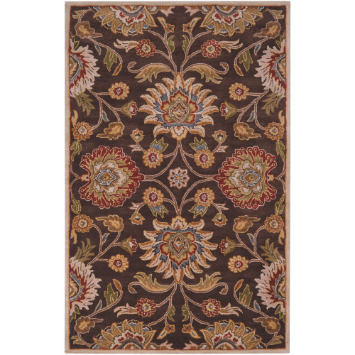 4' x 6' Floral Olive Green and Russet Brown Rectangular Wool Area Throw Rug - IMAGE 1