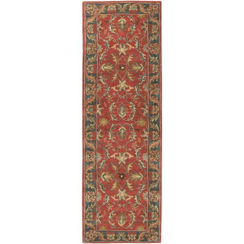 2.5' x 8' Brick Red and Blue Hand Tufted Wool Throw Rug Runner - IMAGE 1