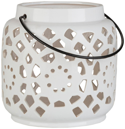 6.5" Madison Links Ivory White Ceramic Small Pillar Candle Holder Lantern - IMAGE 1