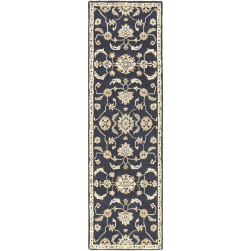 3' x 12' Floral Blue and Brown Hand Tufted Wool Area Throw Rug Runner - IMAGE 1