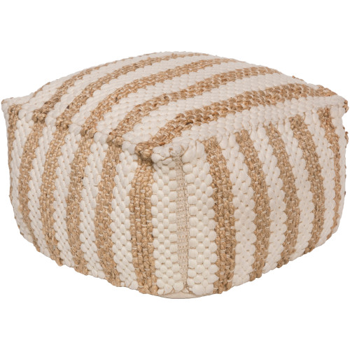 20"Eggshell White and Camel Brown Transitional Woven Foot Stool Ottoman - IMAGE 1