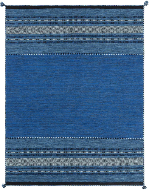 8' x 10' Striped Navy Blue and Black Hand Woven Rectangular Area Throw Rug - IMAGE 1