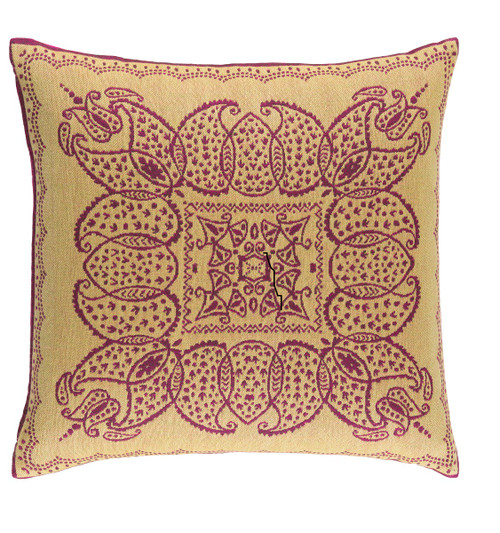 20" Pink and Yellow Embroidered Medallion Square Throw Pillow - IMAGE 1