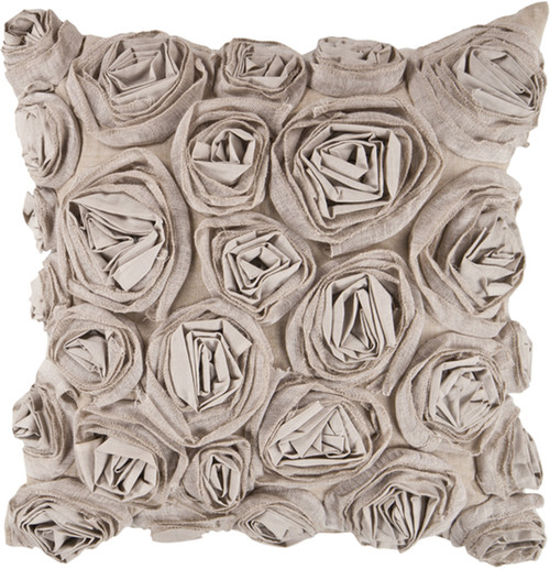 22" Taupe Brown Pleated Rose Square Throw Pillow - IMAGE 1