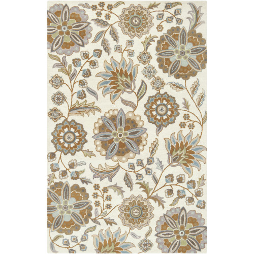 6' x 9' Brown and Gray Floral Rectangular Area Throw Rug - IMAGE 1