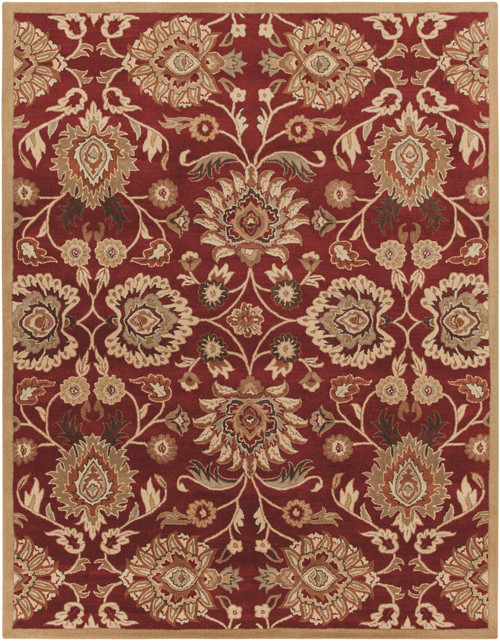 7.5' x 9.5' Floral Red and Beige Hand Tufted Rectangular Wool Area Throw Rug - IMAGE 1