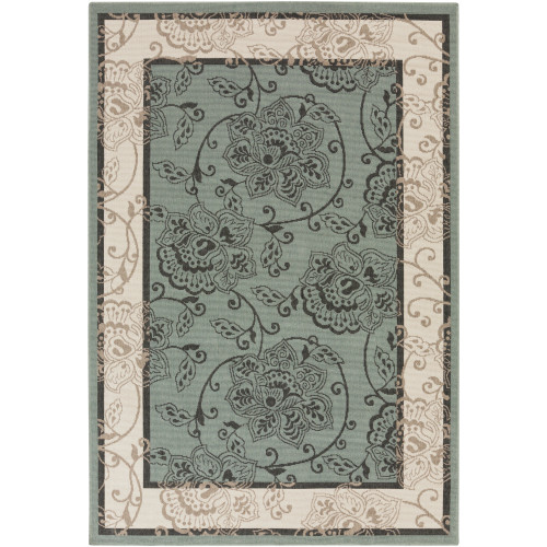 2.25' x 4.5' Green and Ivory White Floral Rectangular Area Throw Rug - IMAGE 1