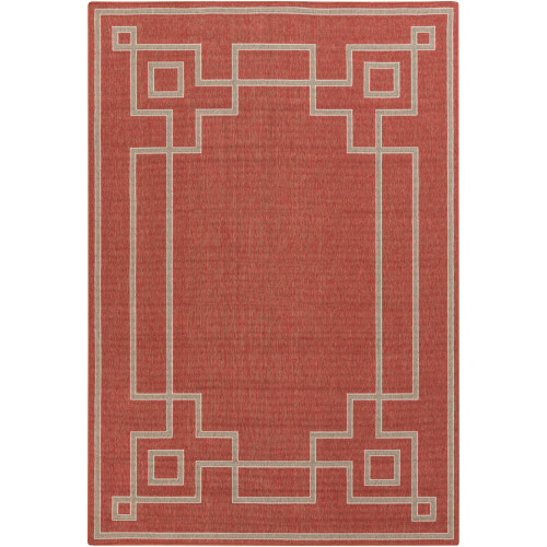 5.25' x 7.75' Crimson Red and Cream White Shed Free Outdoor Area Throw Rug - IMAGE 1