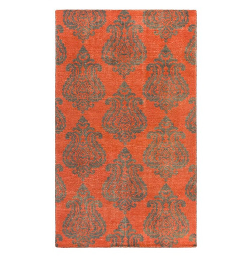 2' x 3' Contemporary Orange and Iron Gray Hand Knotted Wool Area Throw Rug - IMAGE 1