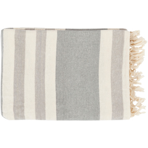 50" x 70" Nautical Nights Gray, Lavendar and White Striped Cotton Fringed Throw Blanket - IMAGE 1