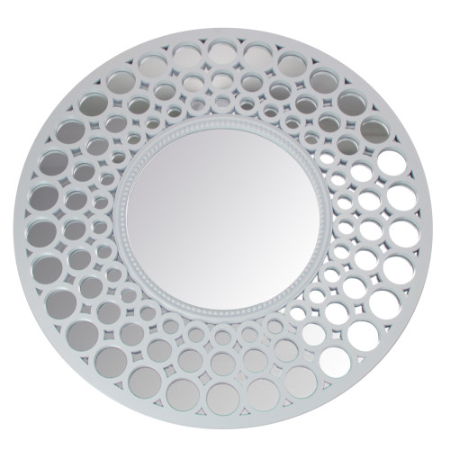 24.75" White Cascading Circles Round Wall Mirror - IMAGE 1