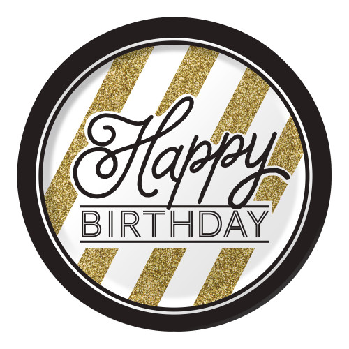 Striped Happy Birthday Disposable Party Luncheon Plates - 9" - Club Pack of 96 - IMAGE 1