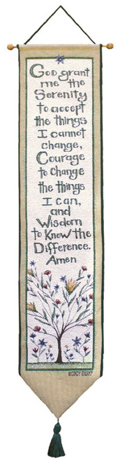 Inspirational Serenity Prayer Floral Tapestry Bell Pull 9" x 41" - IMAGE 1