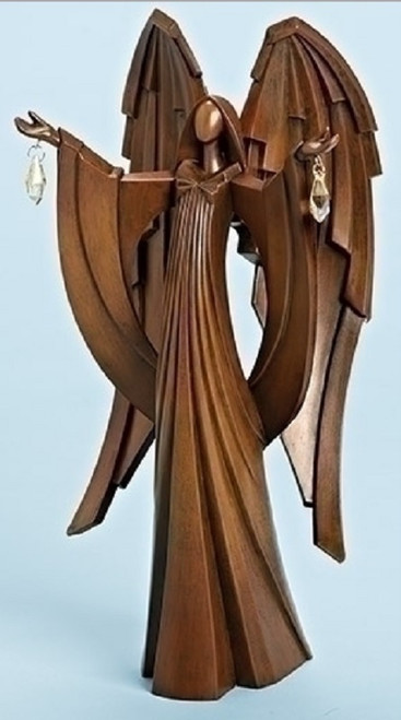 12.75" Faux Wood Angel with Jewels Inspirational Christmas Tabletop Figure - IMAGE 1