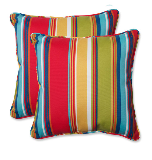 Set of 2 Red and Blue Outdoor Square Corded Throw Pillows 18.5" - IMAGE 1