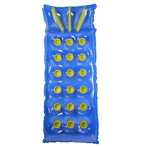 76" Blue and Yellow Inflatable 18-Pocket French Style Swimming Pool Air Mattress - IMAGE 1