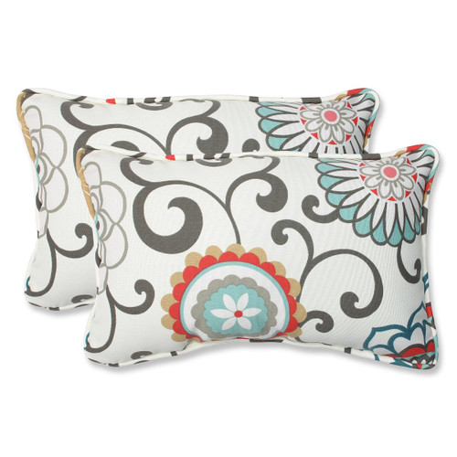 Floral Outdoor Corded Rectangular Throw Pillows - 18.5" - Blue and White - Set of 2 - IMAGE 1