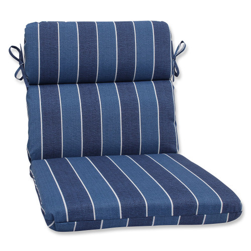 Striped Reversible Outdoor Patio Chair Cushion - 40.5" - Indigo and White - IMAGE 1