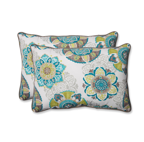 Set of 2 Floral Blue Outdoor Corded Rectangular Throw Pillows 24.5" - IMAGE 1