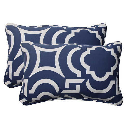 Set of 2 Geometric Navy Blue Sky Outdoor Corded Rectangular Throw Pillows 18.5" - IMAGE 1