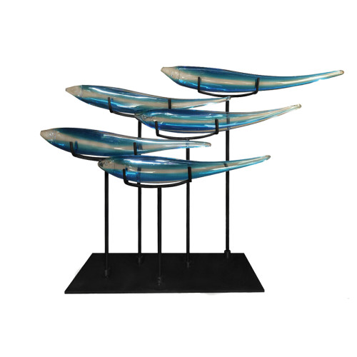 18" School of Striped Fish Hand Blown Sculpture - IMAGE 1