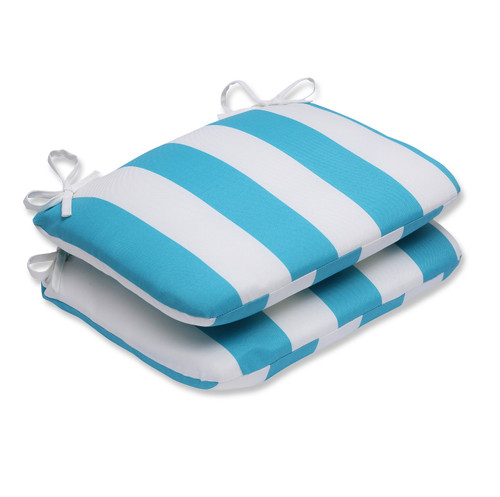 Cabana Striped Outdoor Patio Rounded Corner Chair Cushion - 18.5" - Blue and White - IMAGE 1